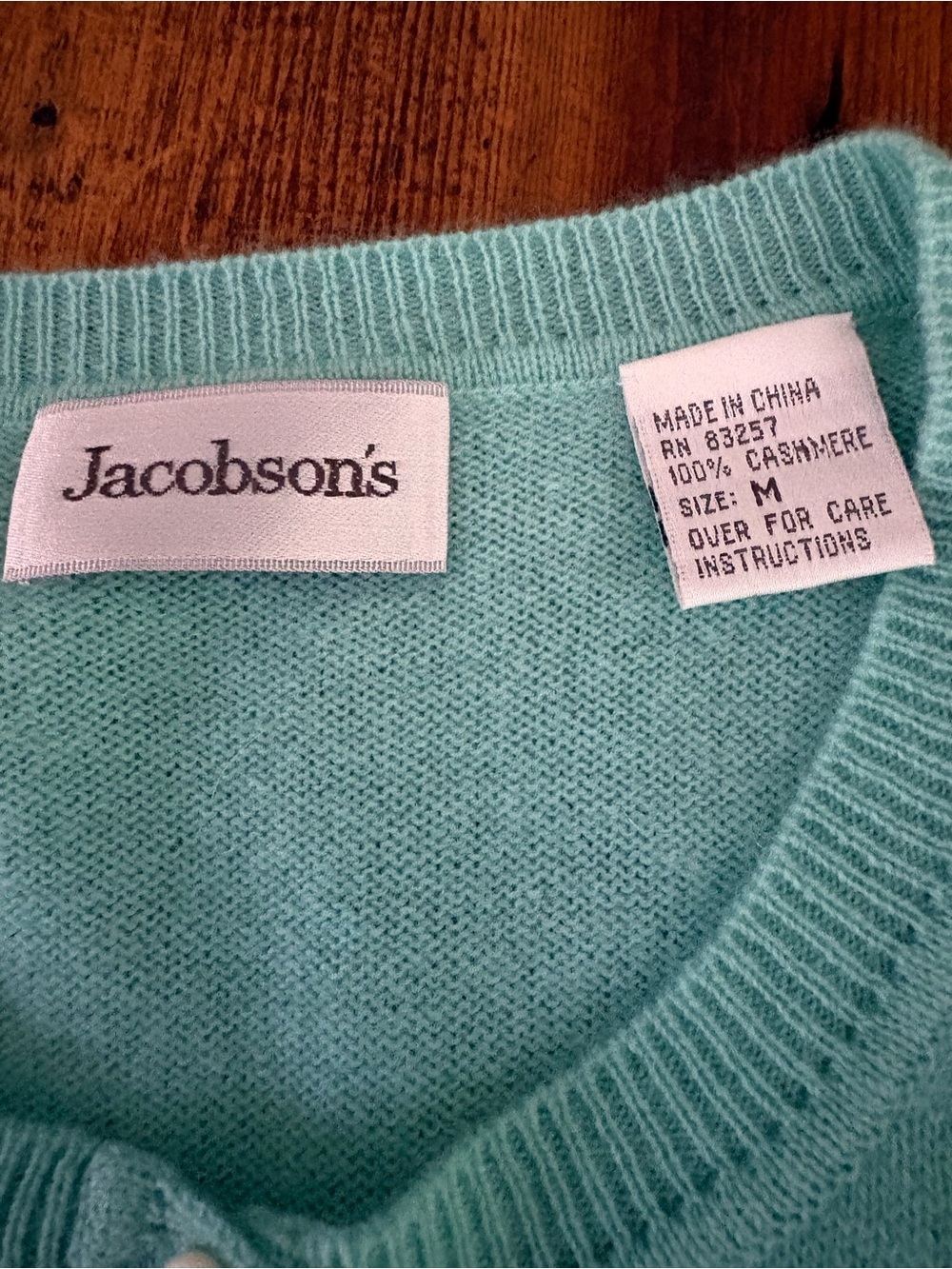 Jacobson's 100% Cashmere Crewneck Cardigan Sweater Aqua Turquoise Blue M - Picture 4 of 8